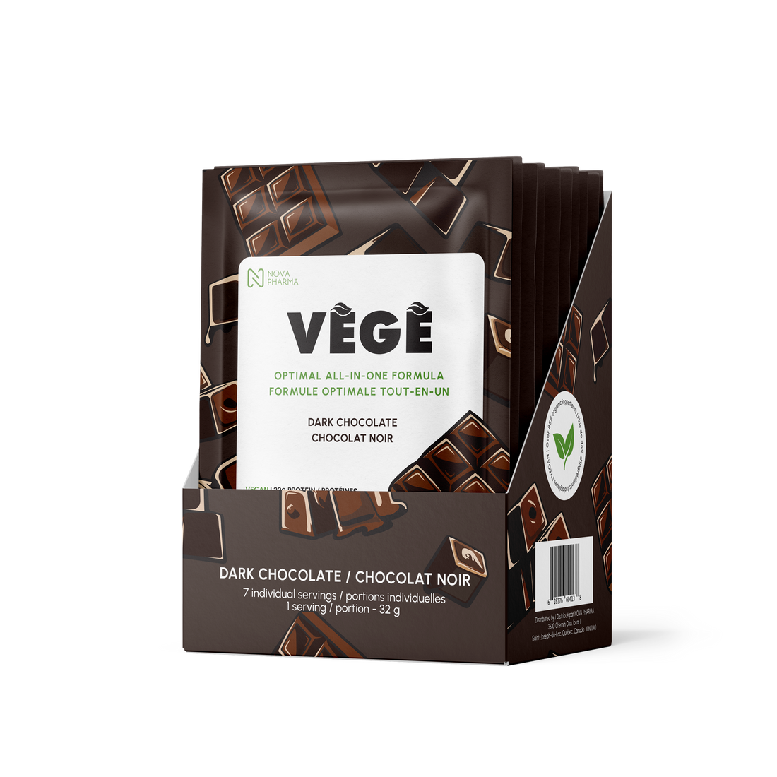 Vege protein all-in-one formula by nova pharma. 7 days of vanilla individual servings.