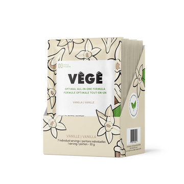 Vege protein all-in-one formula by nova pharma. 7 days of vanilla individual servings.