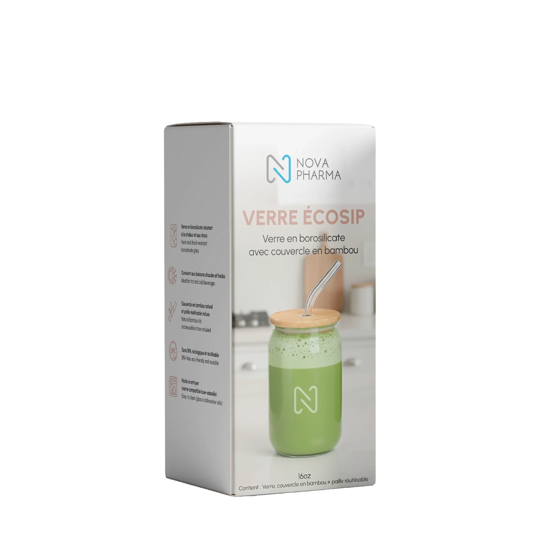 Glass Tumbler with Bamboo Lid & Straw