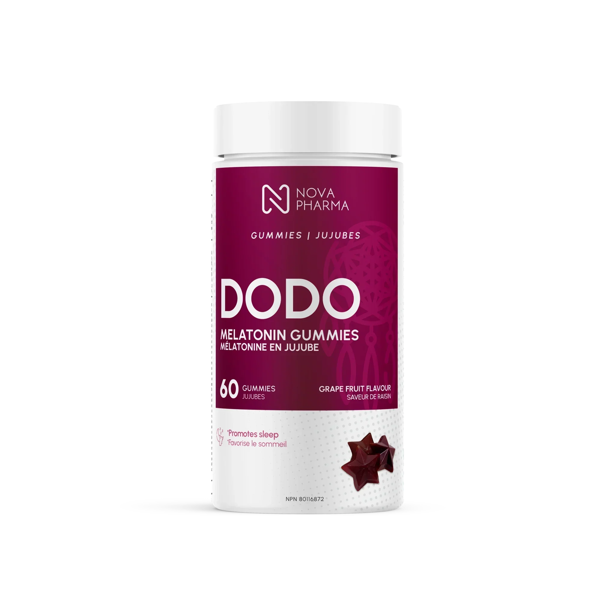 Dodo Melatonin Gummies container from Nova Pharma 