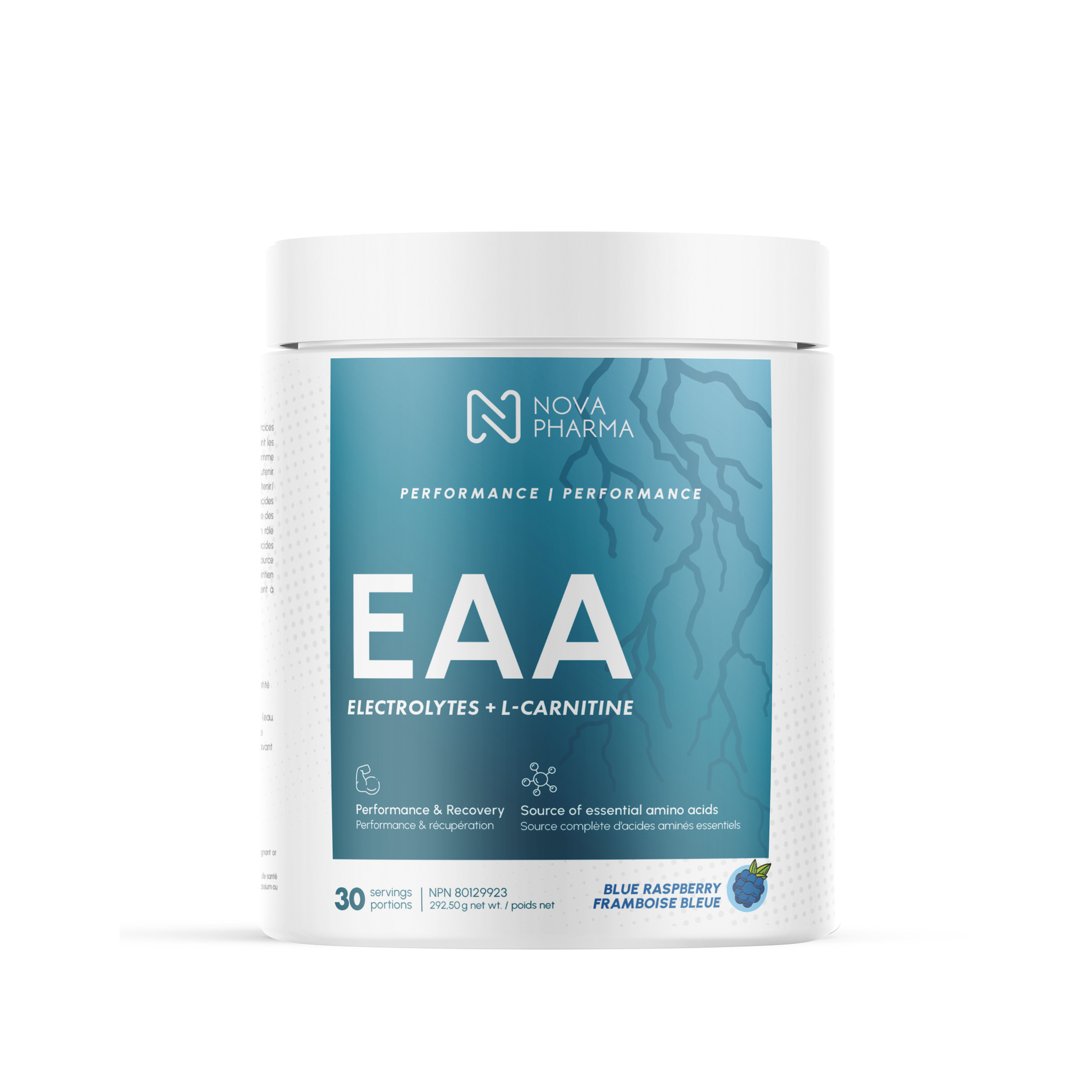 Nova Pharma EAA supplement container blue raspberry flavor