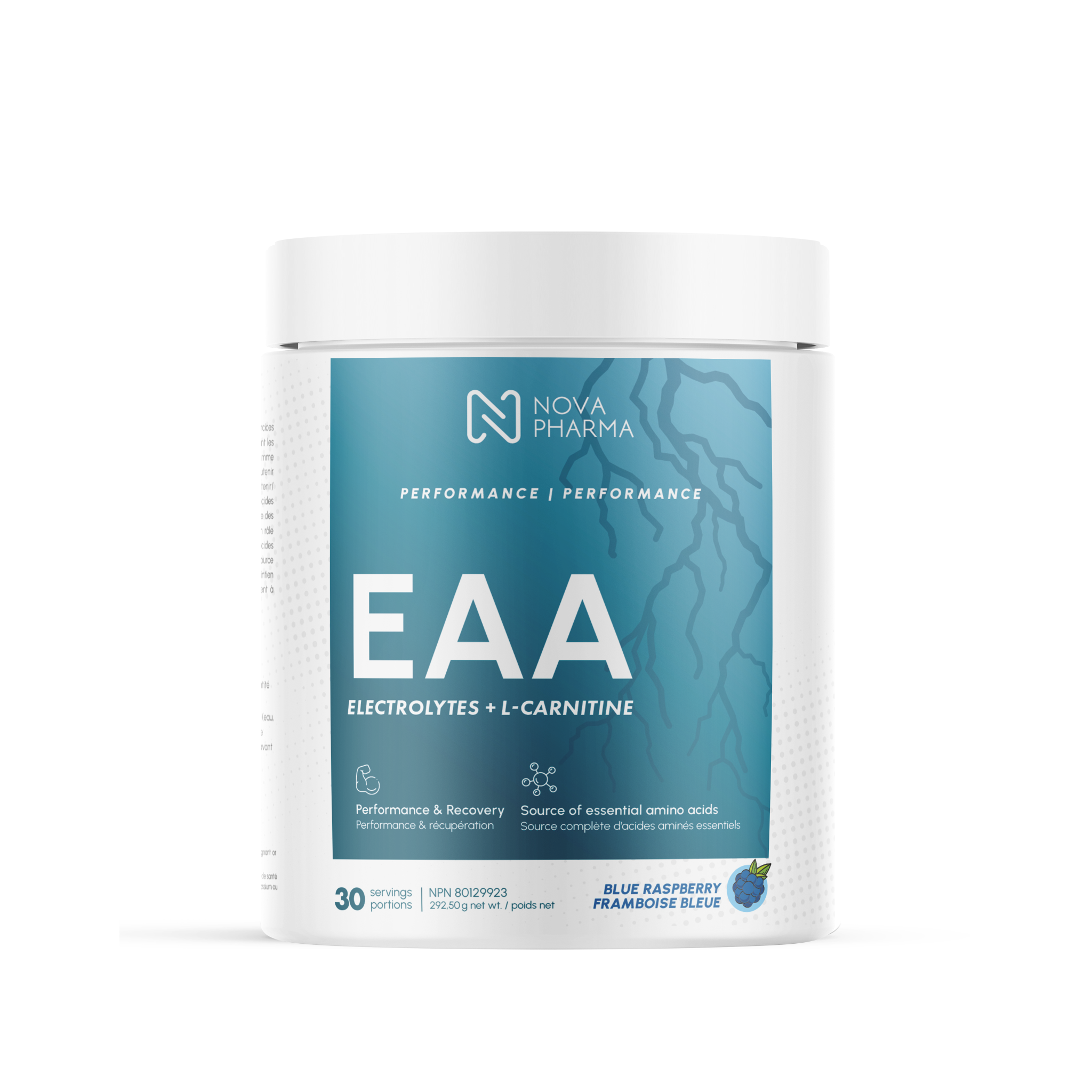 Nova Pharma EAA supplement container blue raspberry flavor