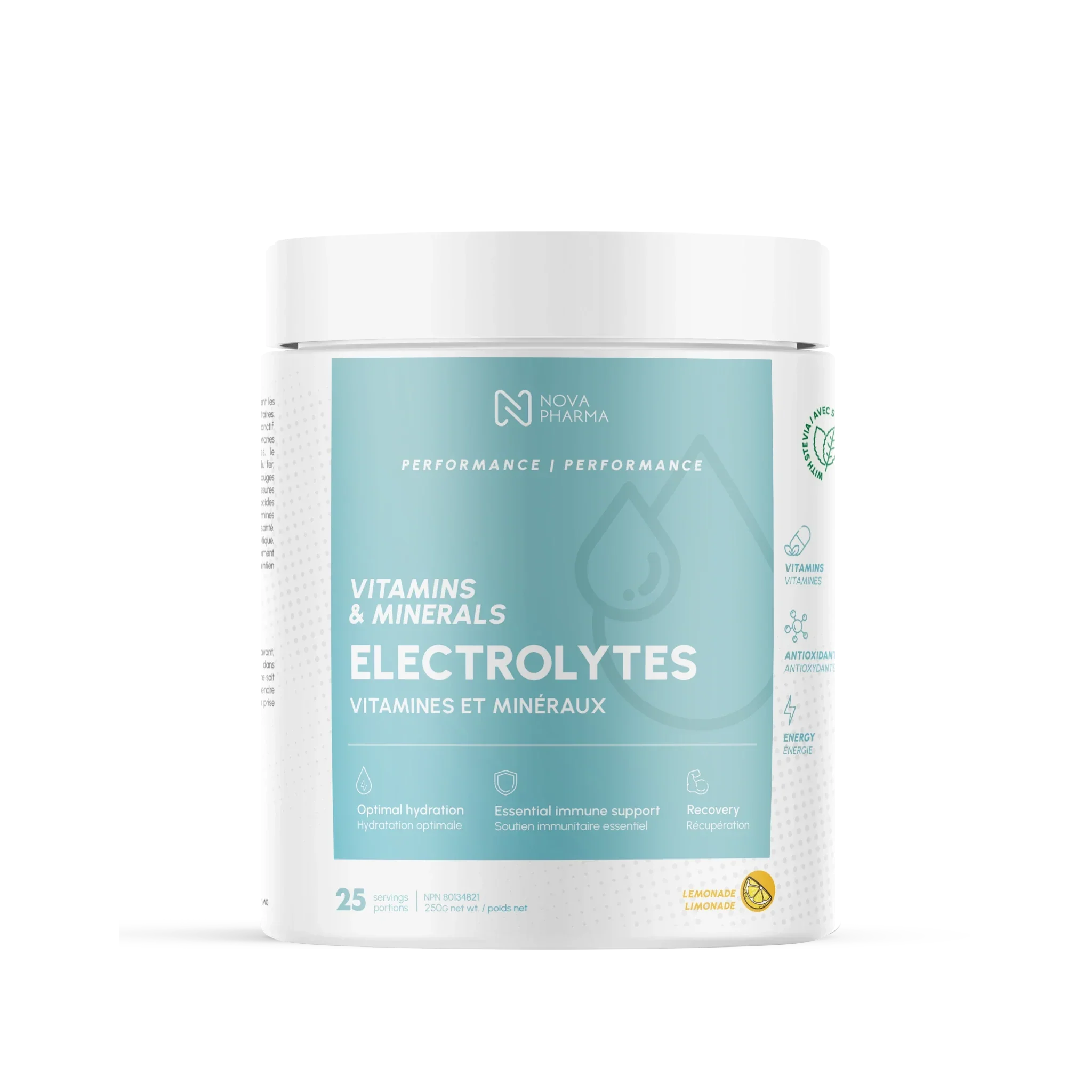 Electrolytes supplement lemonade by Nova Pharma.