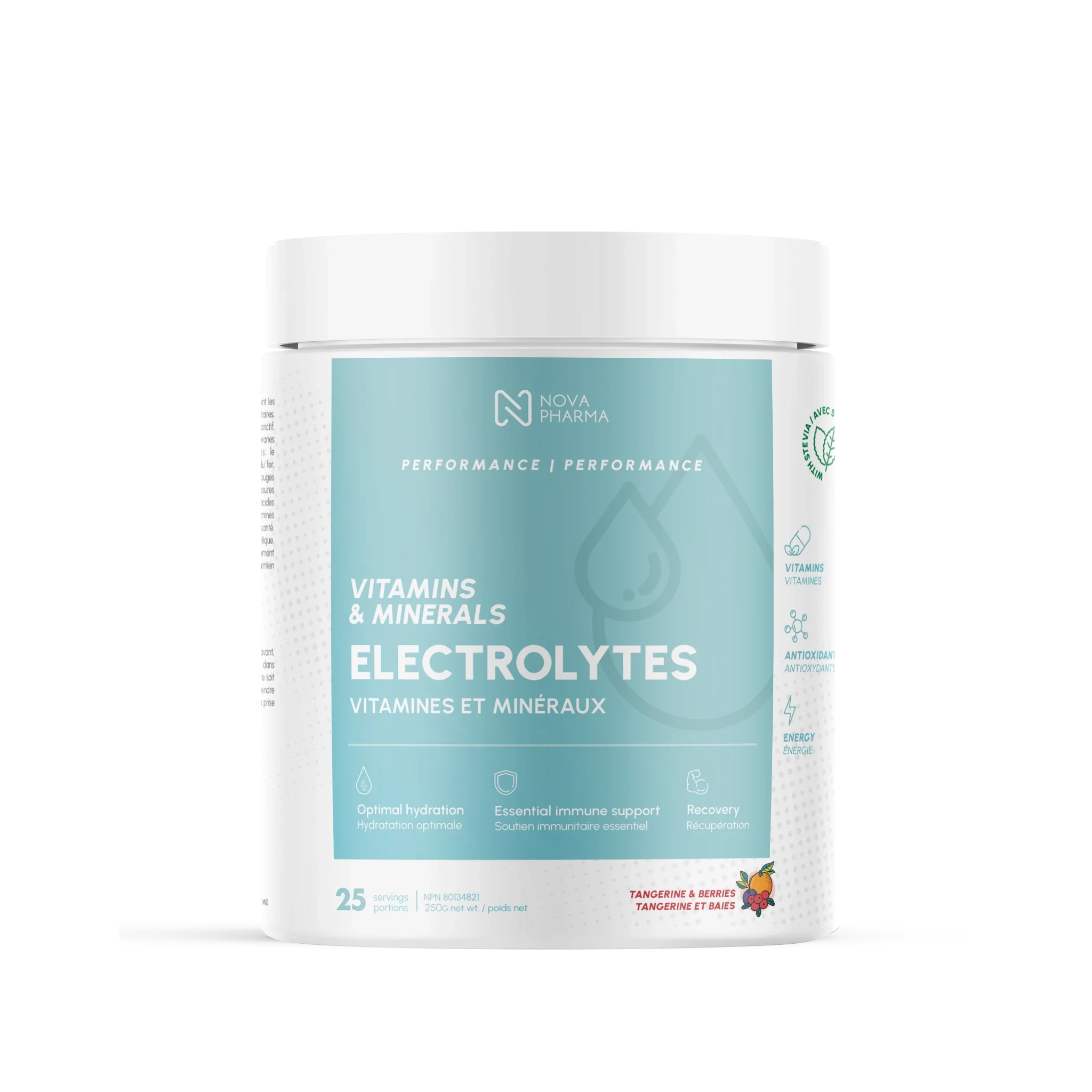 Electrolytes supplement tangerine & Berries by Nova Pharma.