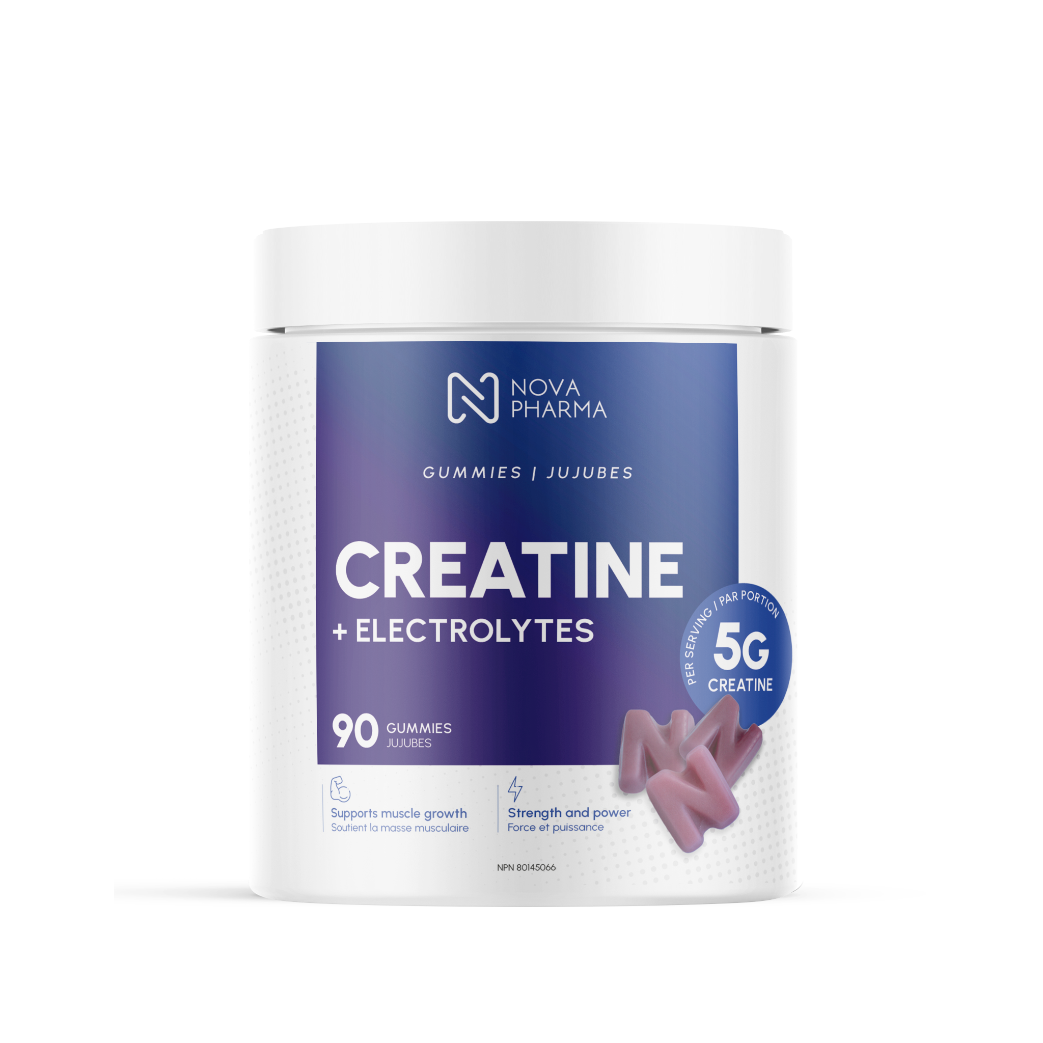 Nova Pharma Creatine + Electrolytes gummies packaging 90 gummies