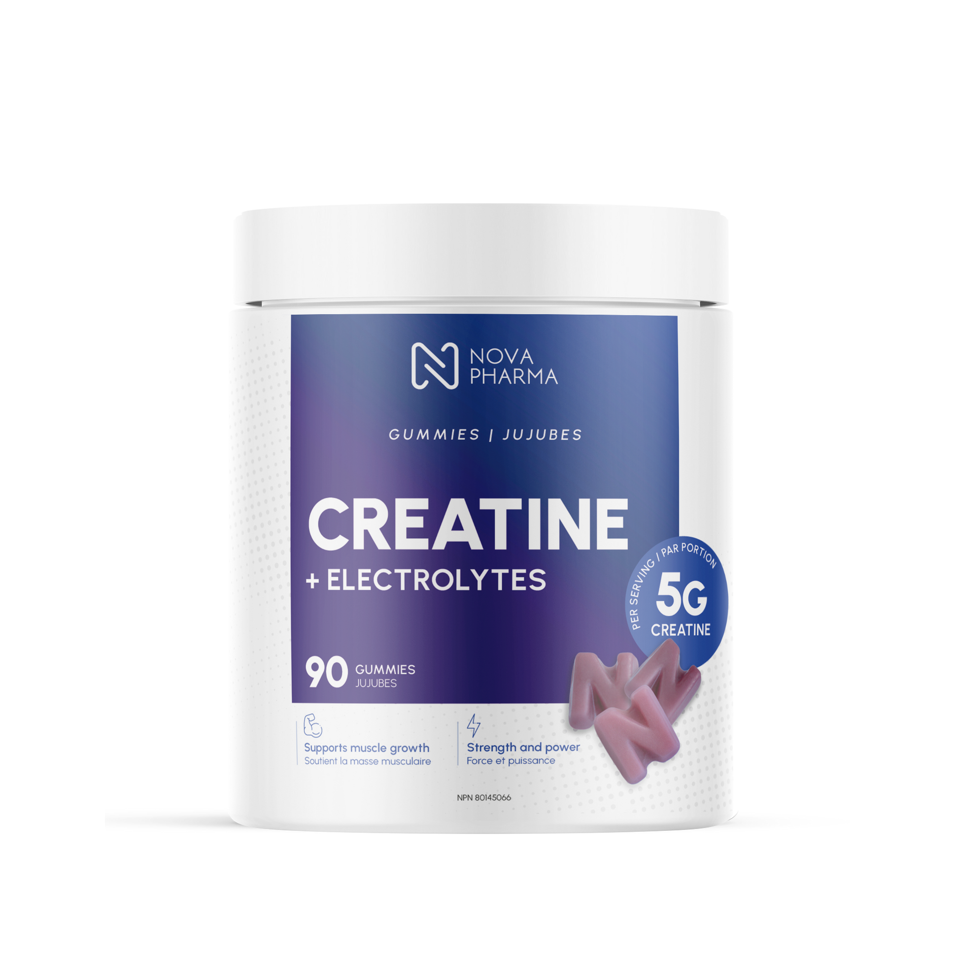 Nova Pharma Creatine + Electrolytes gummies packaging 90 gummies