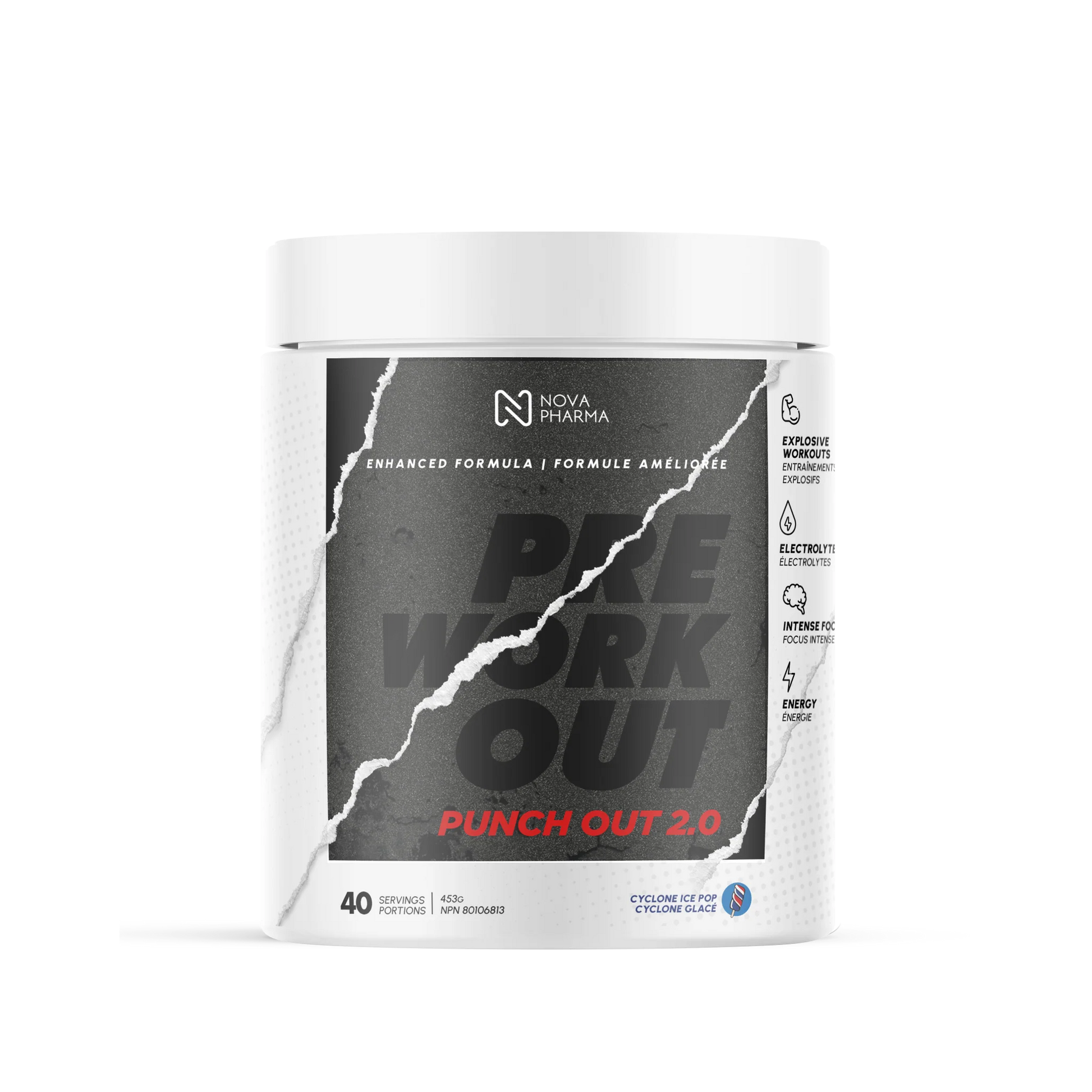 Pre workout punch out 2.0 cyclone ice pop by Nova Pharma.