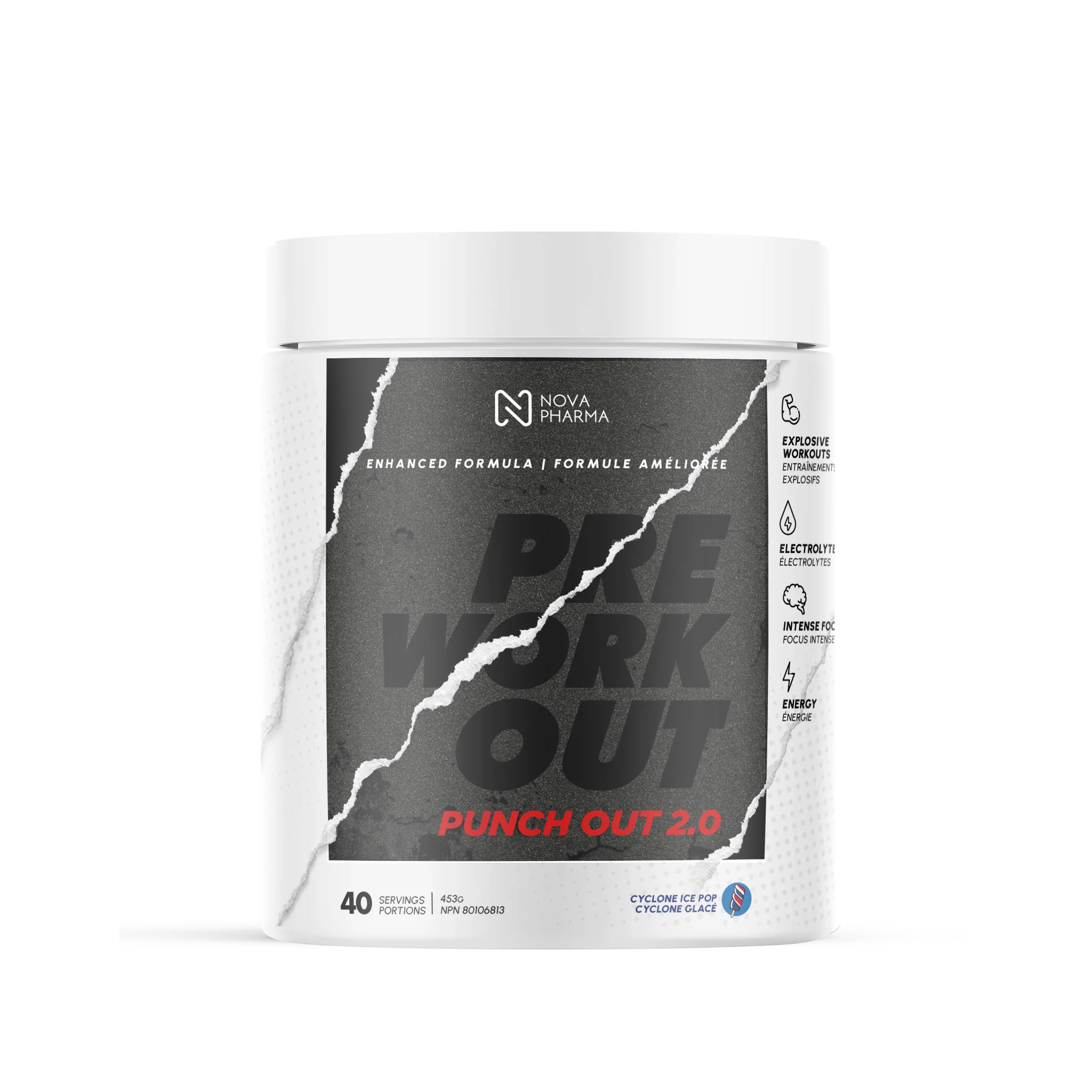 Pre workout punch out 2.0 cyclone ice pop by Nova Pharma.