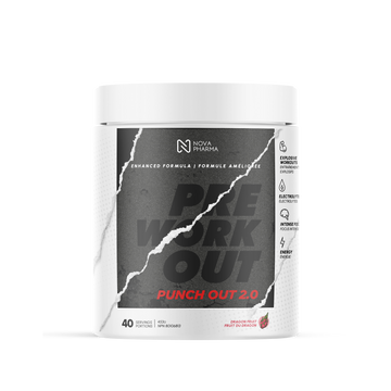 Pre workout punch out 2.0 dragon fruit by Nova Pharma.