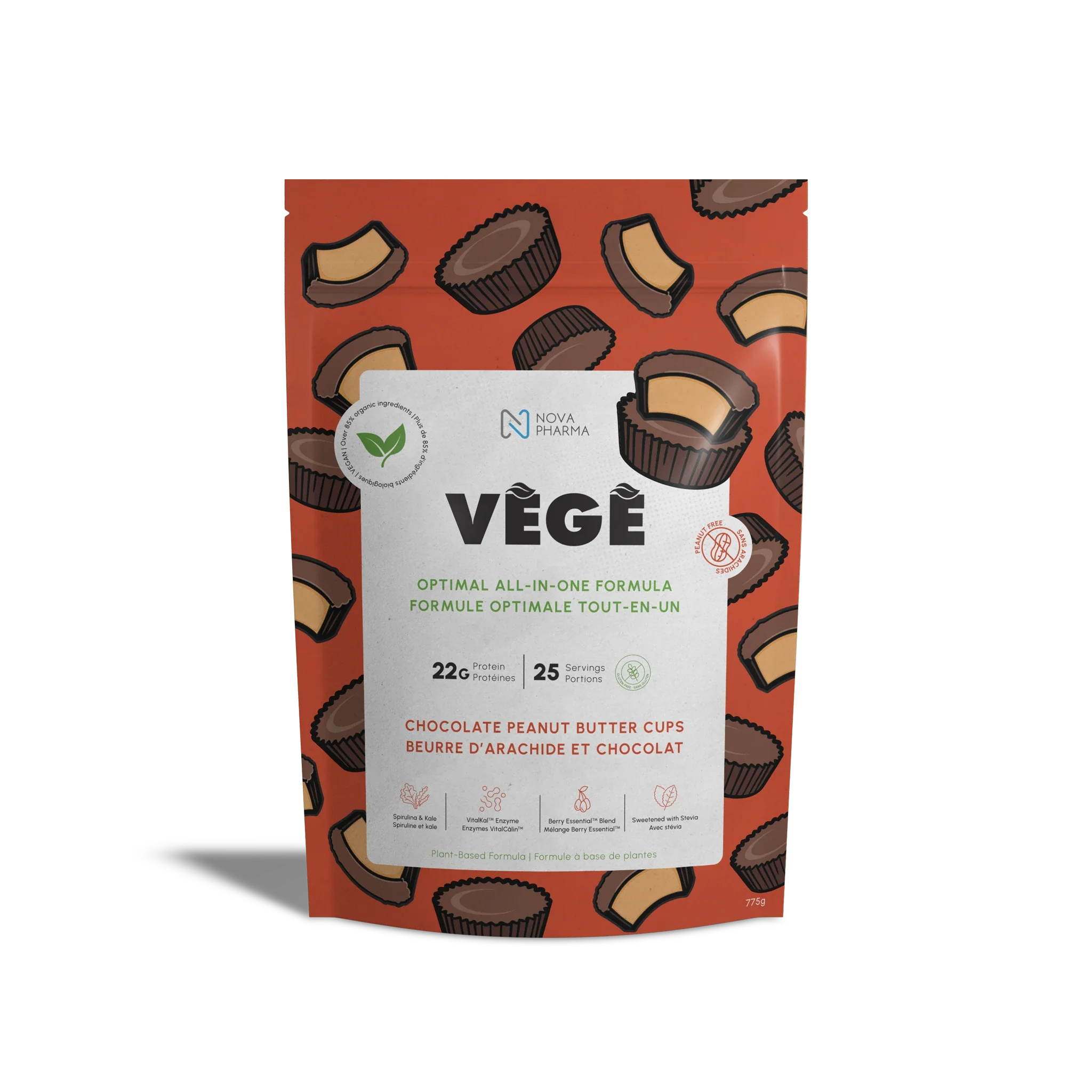 Vege, optimal all-in-one formula plant-based chocolate peanut butter cups protein Nova Pharma
