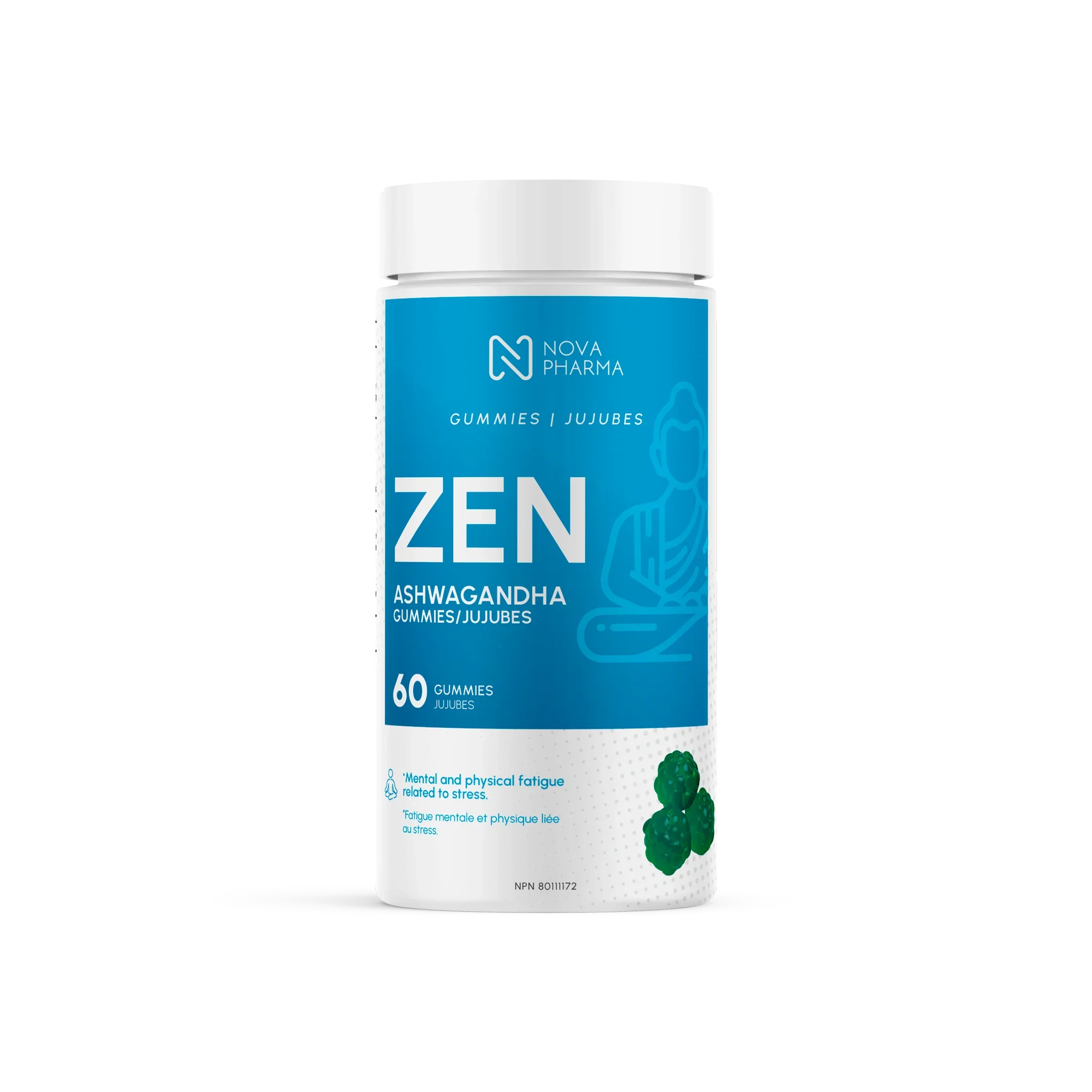 Zen container, ashwagandha supplement by Nova Pharma, 60 gummies