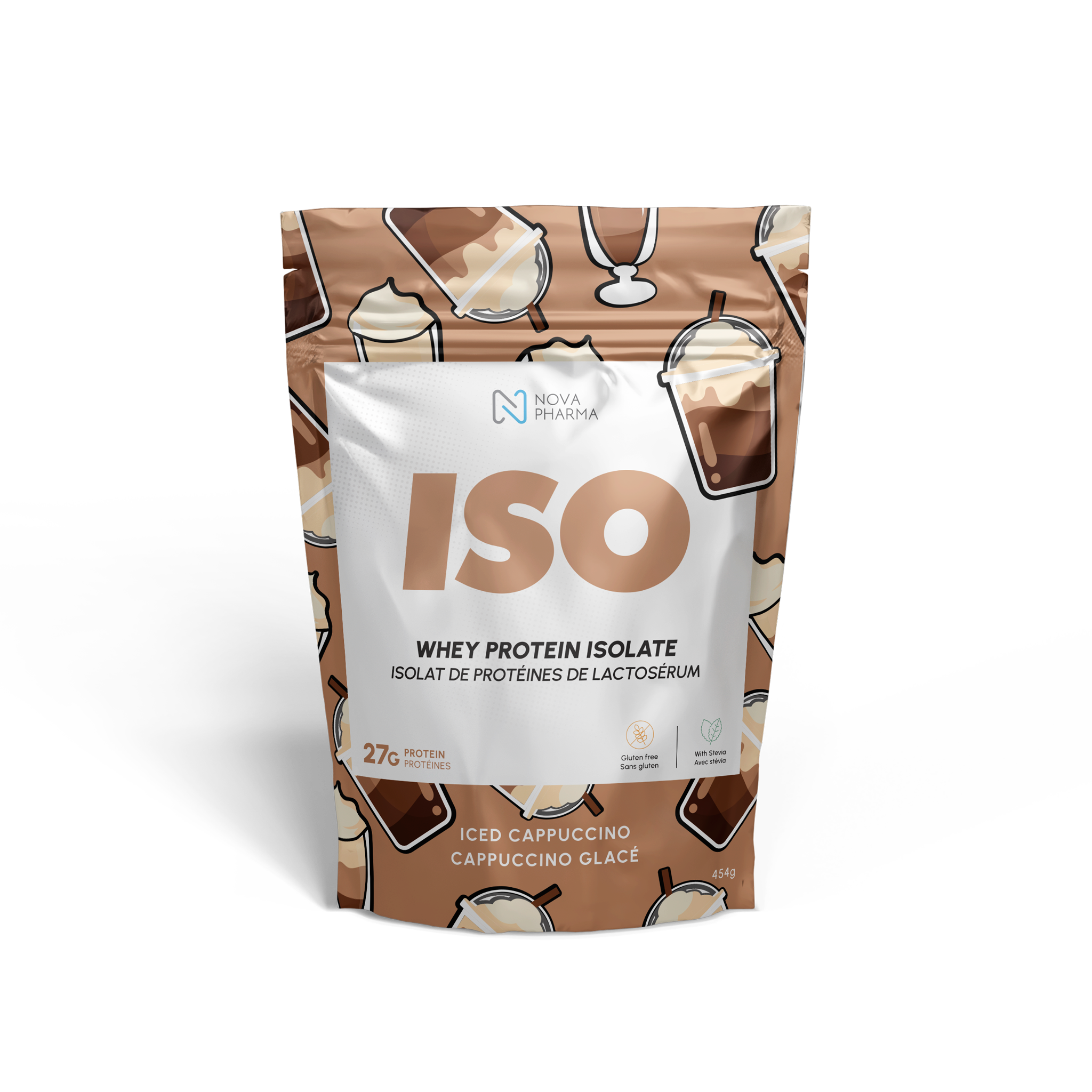 Whey protein isolate iced cappuccino by Nova Pharma