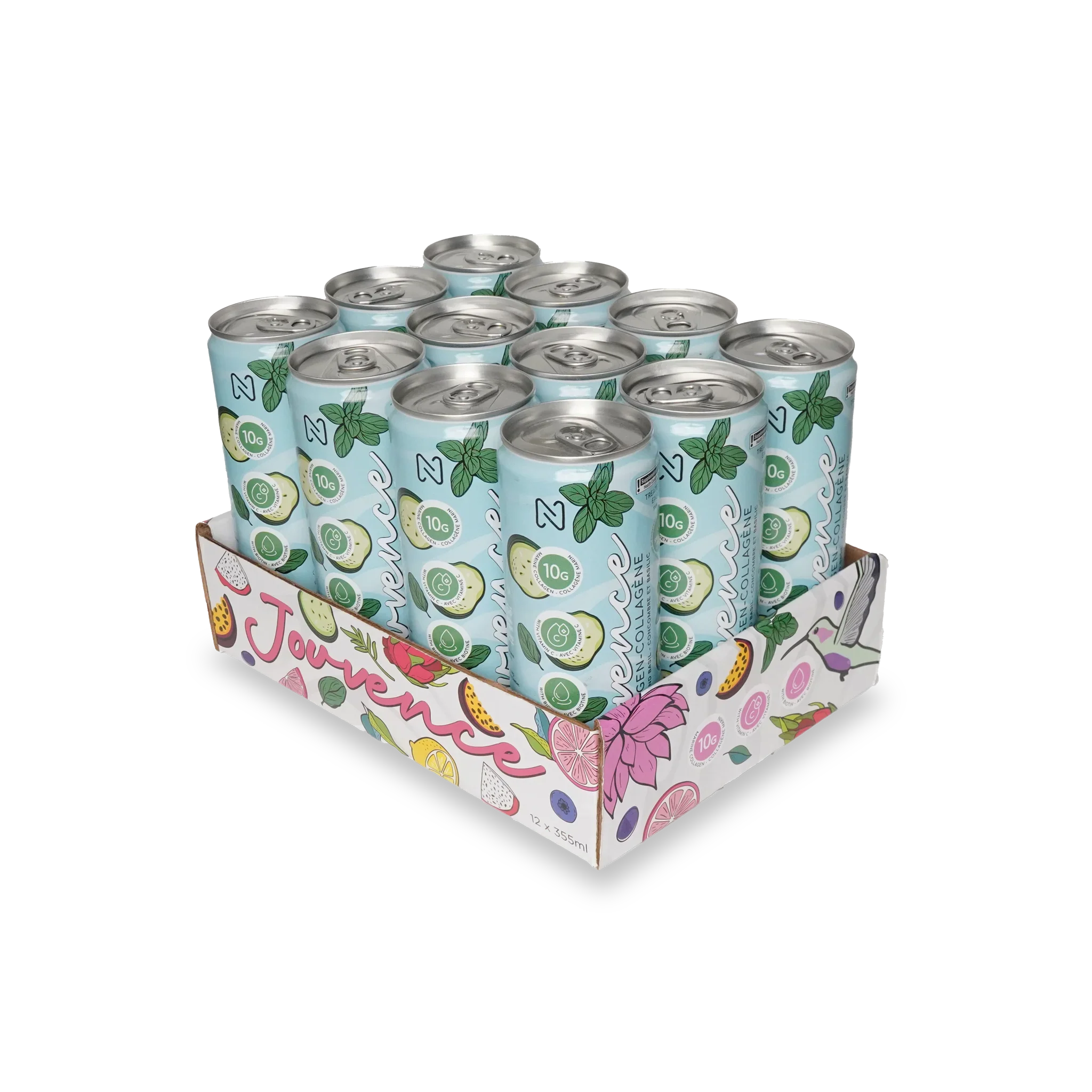 Jouvence 12 pack cucumber and basil, ready to drink marine collagen by Nova Pharma