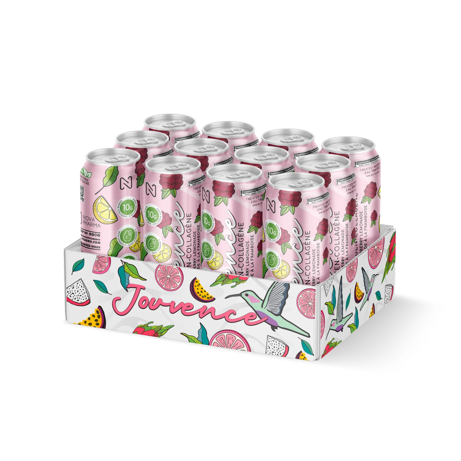 Jouvence 12 pack raspberry lemonade, ready to drink marine collagen by Nova Pharma