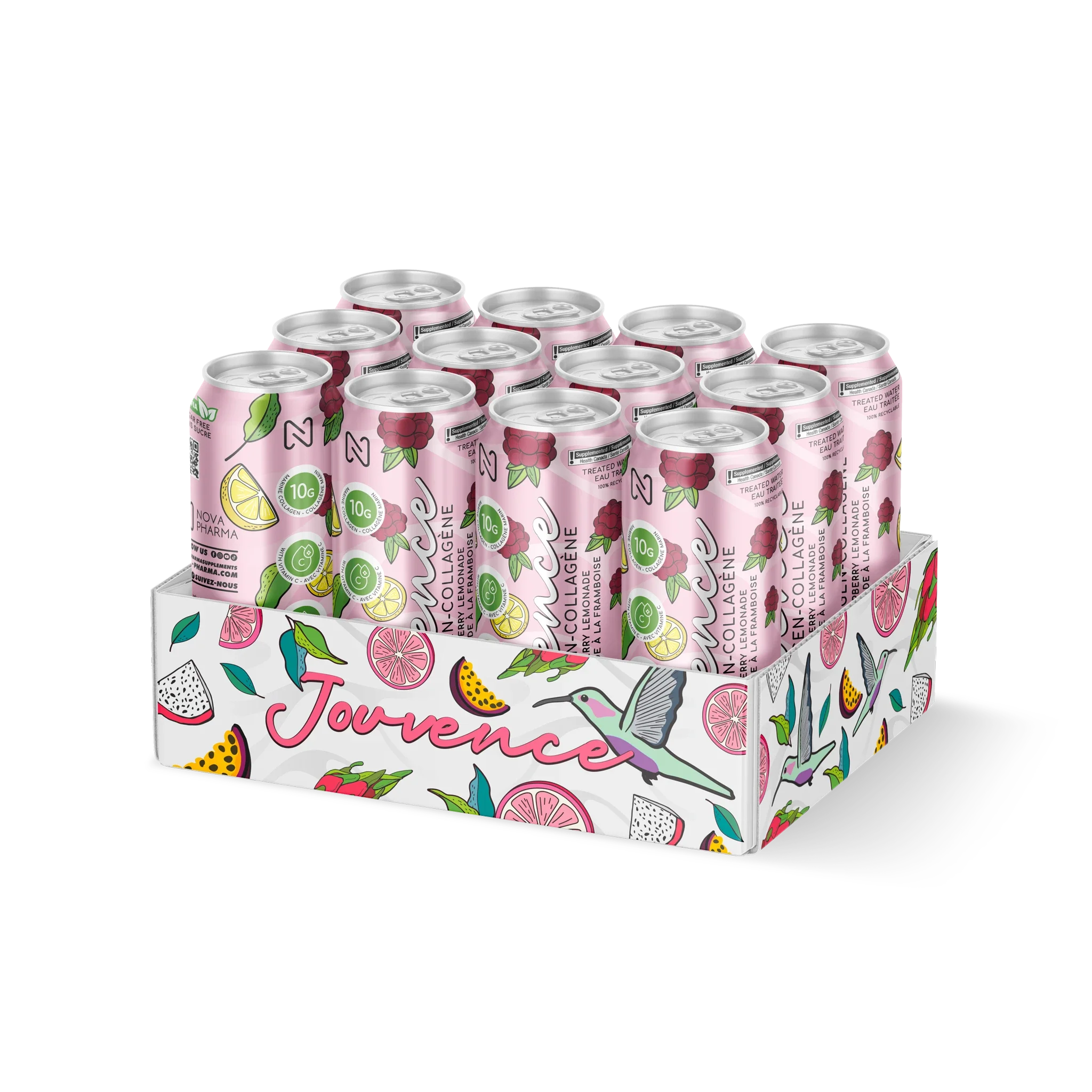 Jouvence 12 pack raspberry lemonade, ready to drink marine collagen by Nova Pharma