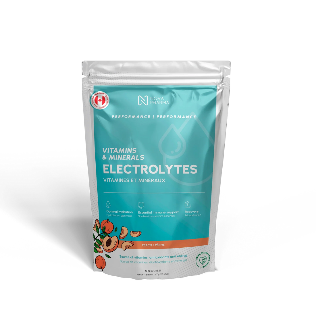 Individual servings electrolytes, 20 servings by Nova Pharma, blue freeze