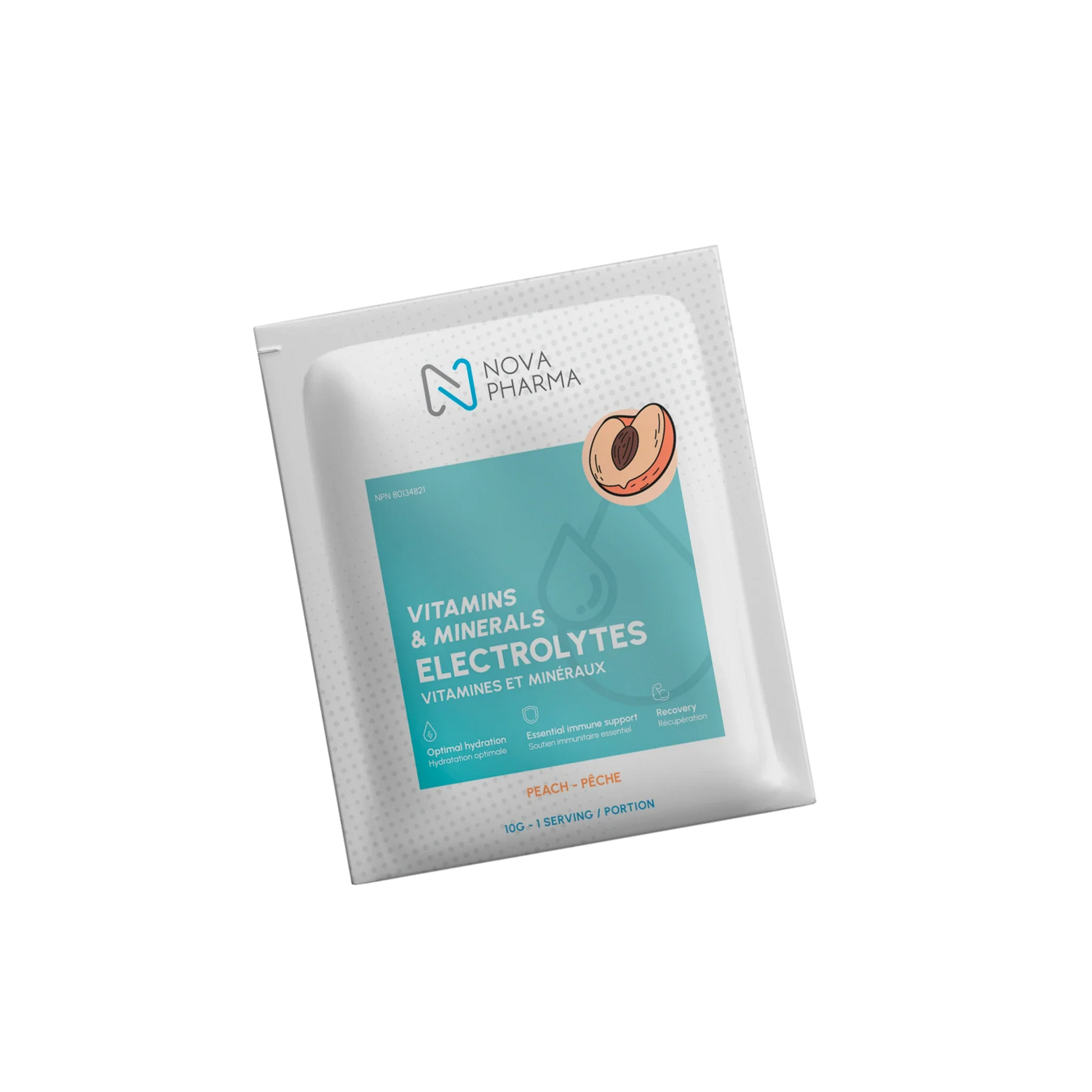 Individual servings electrolytes by Nova Pharma, peach
