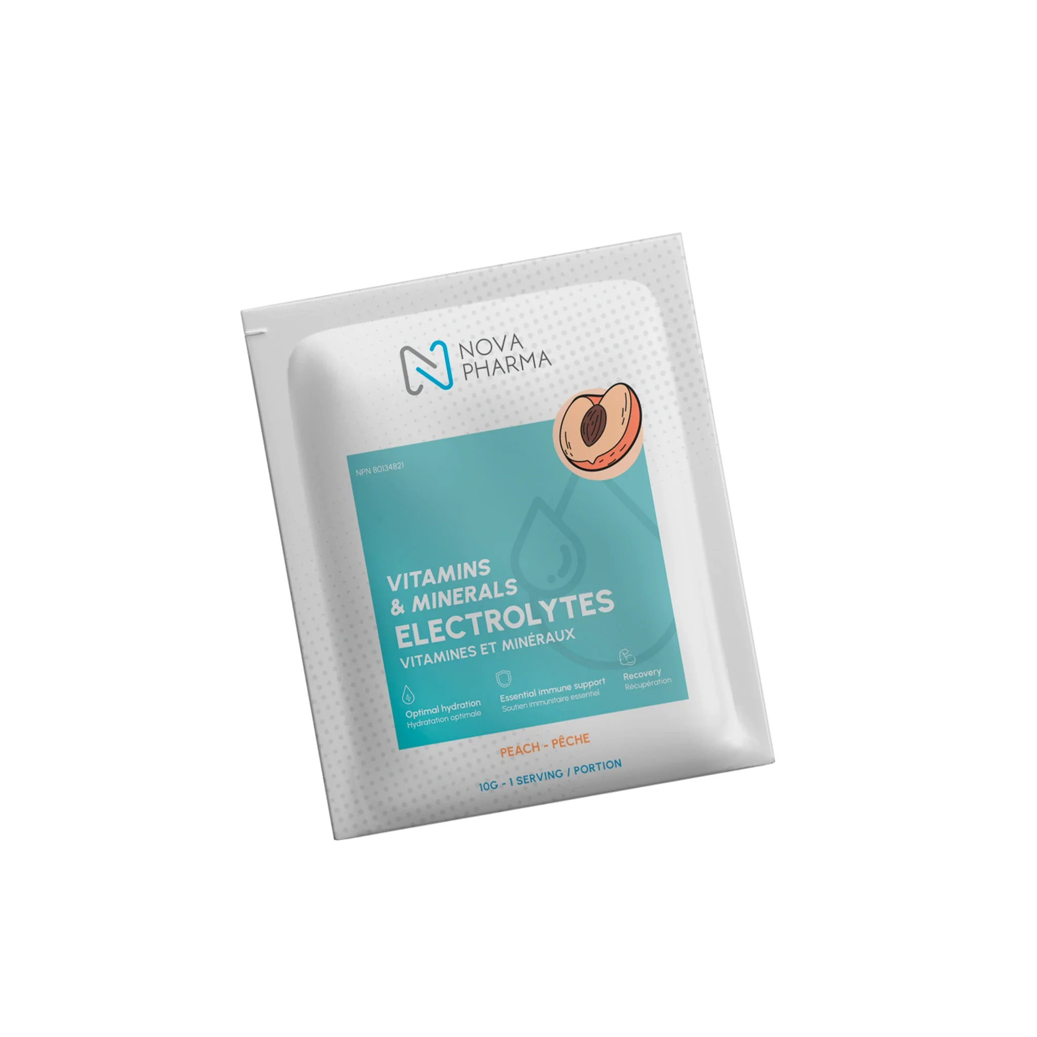 Individual servings electrolytes by Nova Pharma, peach