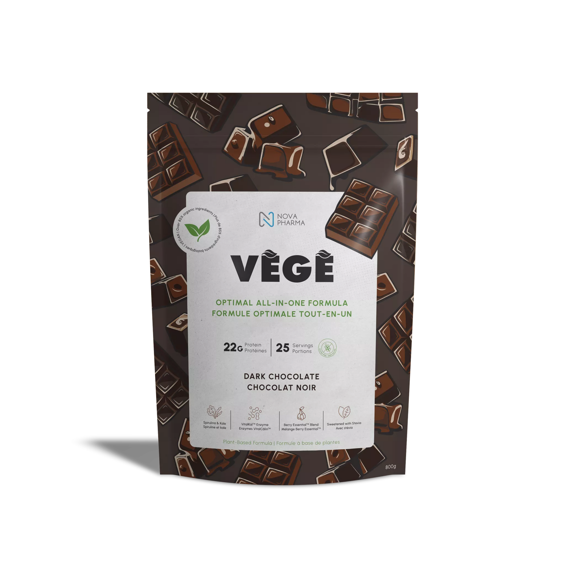 Vege, optimal all-in-one formula plant-based dark chocolate protein Nova Pharma