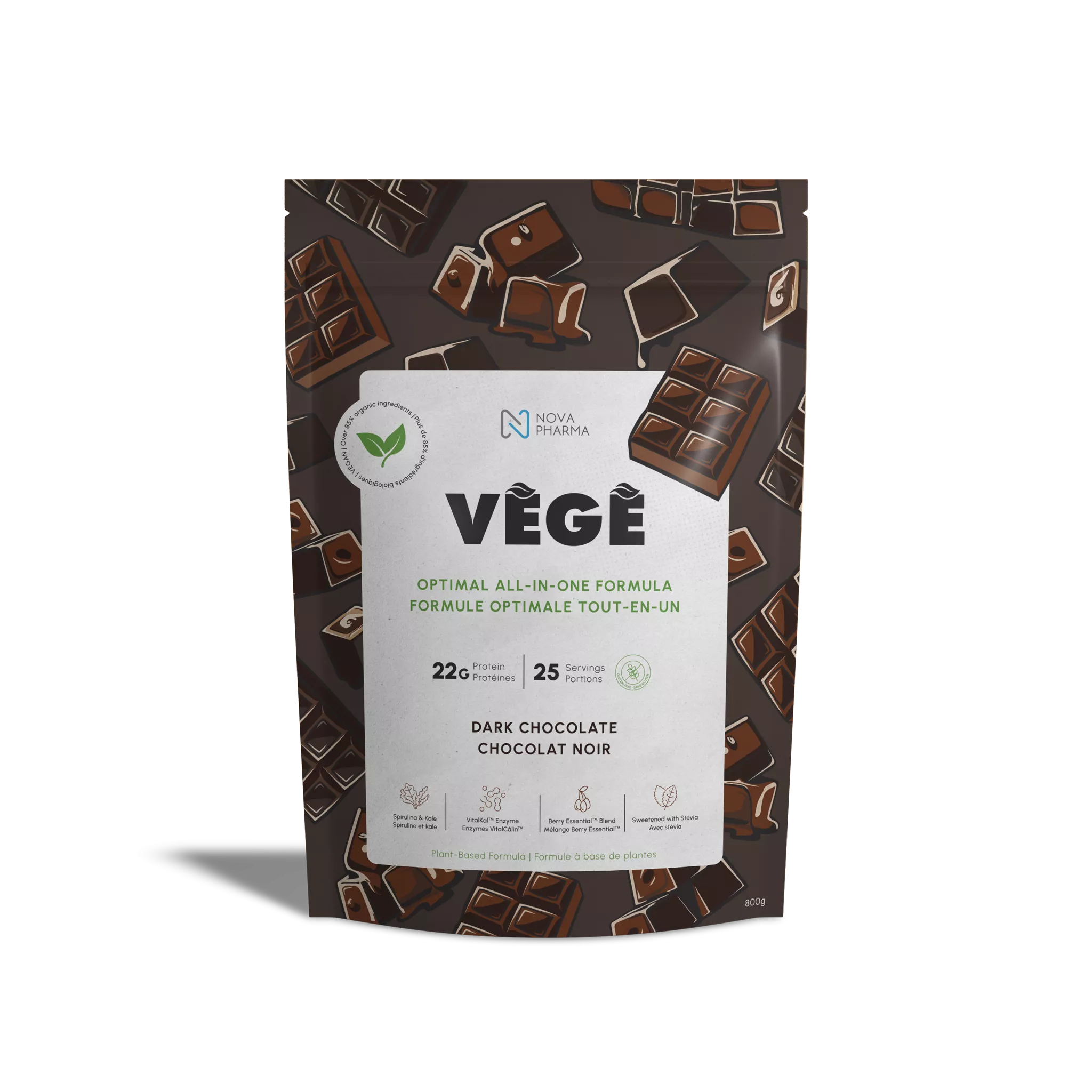 Vege, optimal all-in-one formula plant-based dark chocolate protein Nova Pharma